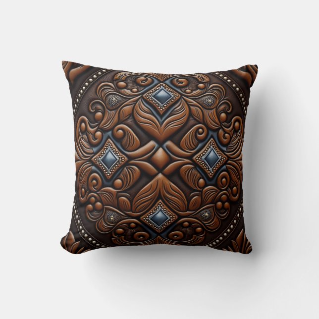 Tooled Leather Throw Pillow (Front)