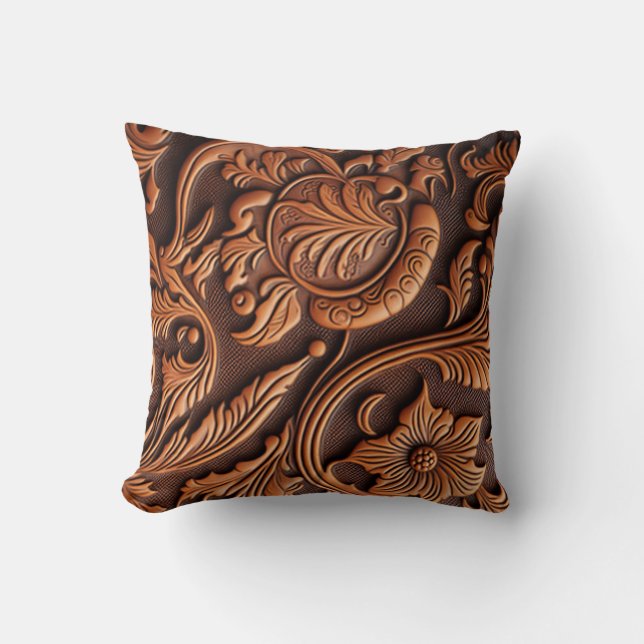 Tooled Leather Throw Pillow (Front)