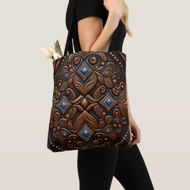 Tooled Leather Tote Bag (Close Up)