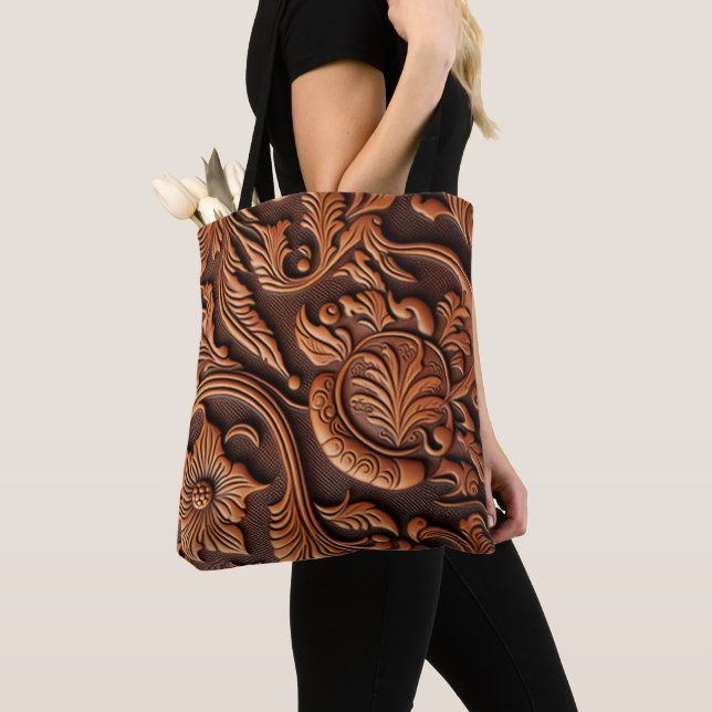 Tooled Leather Tote Bag (Close Up)
