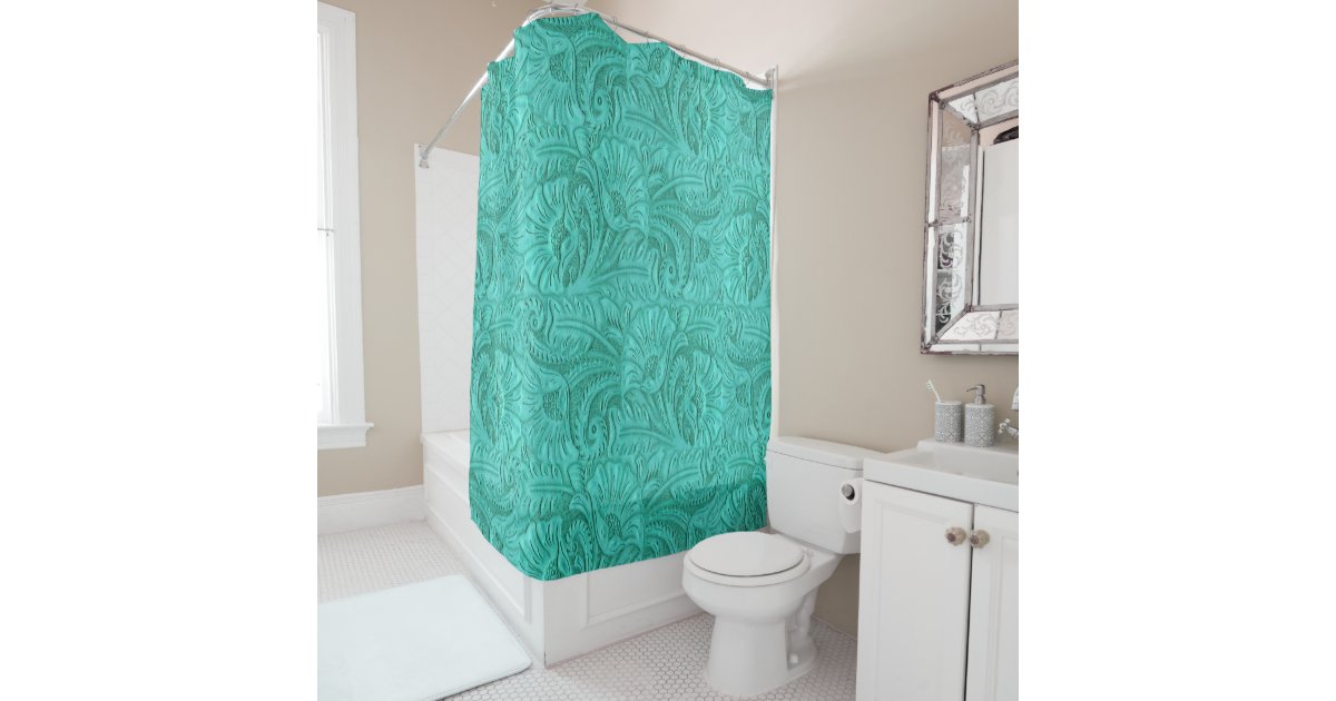 Tooled Leather Turquoise Medium Print Western Shower ...