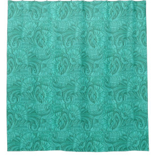 Tooled Leather Turquoise Small Print Western Shower Curtain