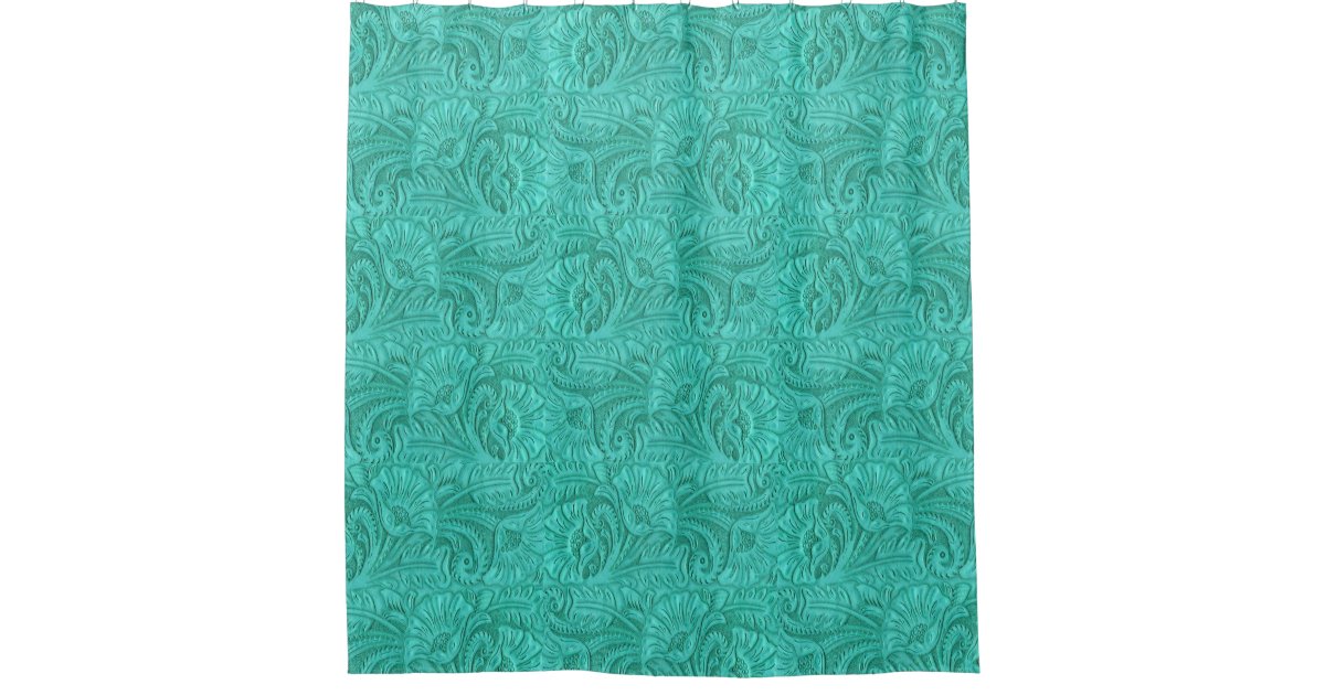 Tooled Leather Turquoise Small Print Western Shower Curtain Zazzle Com