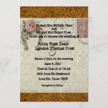 Tooled Leather Vintage Paper Wedding Invitations by RiverJude at Zazzle