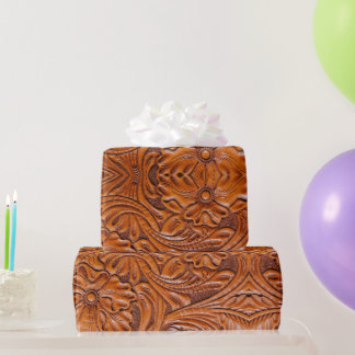 Tooled Leather Western Cowboy Natural Style Wrapping Paper