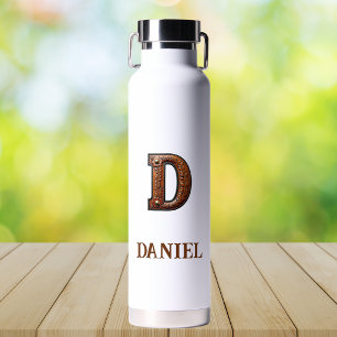 Tooled Leather Western Monogram D Water Bottle