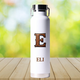 Tooled Leather Western Monogram E Water Bottle