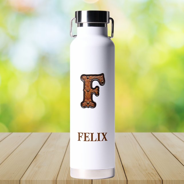 Tooled Leather Western Monogram F Water Bottle (Creator Uploaded)