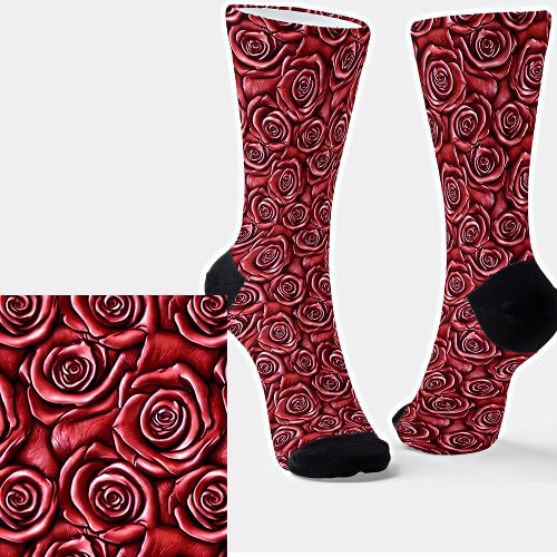 Tooled Pink Leather Effect Roses Socks