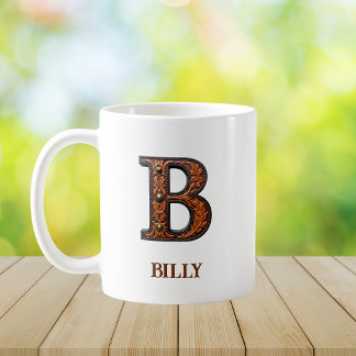 Tooled Western Leather Initial Monogram B Coffee Mug