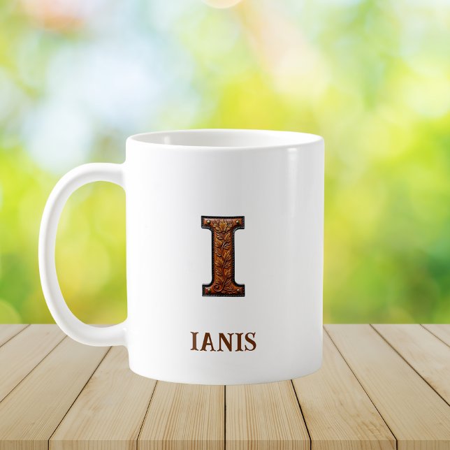 Tooled Western Leather Initial Monogram I Coffee Mug (Creator Uploaded)