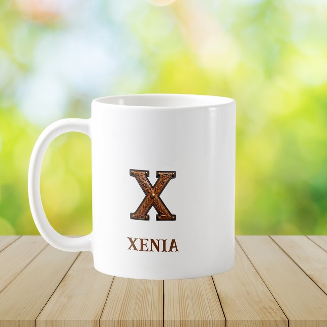 Tooled Western Leather Initial Monogram X Coffee Mug (Creator Uploaded)