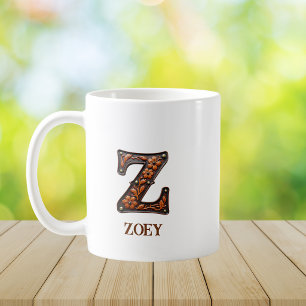 Tooled Western Leather Initial Monogram Z Coffee Mug