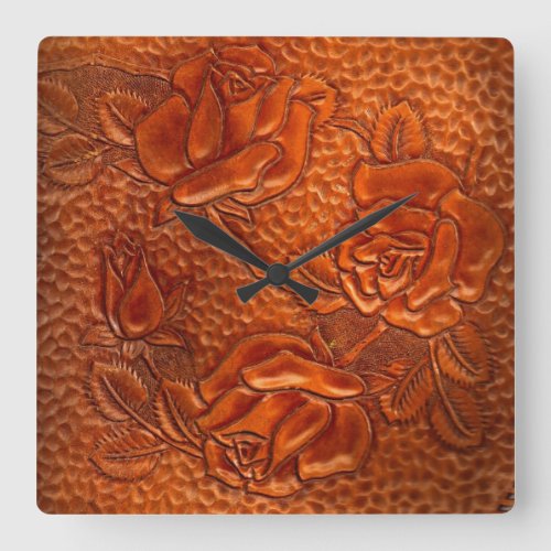 Tooled Western Leather Roses Clock