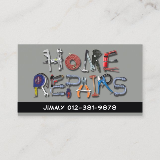 Tools Alphabet Home Repairs Grey Business Card (Front)