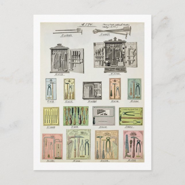 Tools and toolboxes from a trade catalogue of dome postcard (Front)