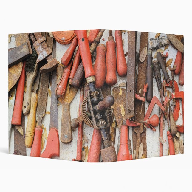 Tools Antique Rustic Red Man Tool 3 Ring Binder (Background)