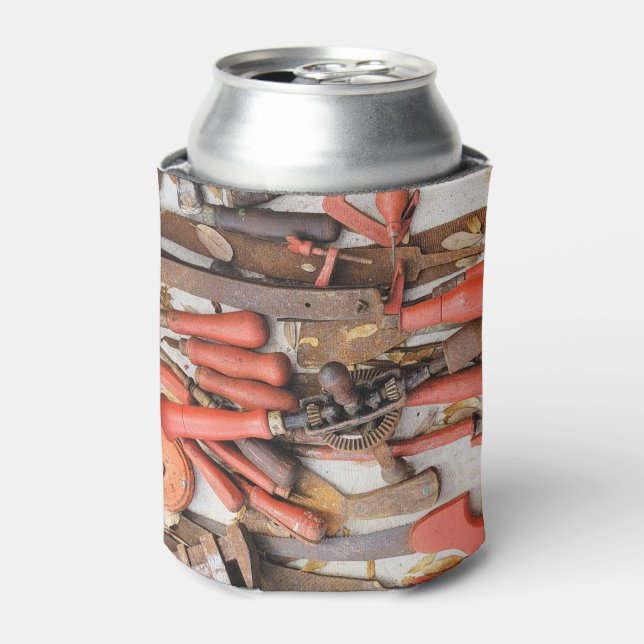 Tools Antique Rustic Red Man Tool Can Cooler (Can Front)