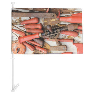 Tools Antique Rustic Red Man Tool Car Flag