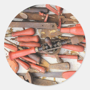 Tools Antique Rustic Red Man Tool Classic Round Sticker