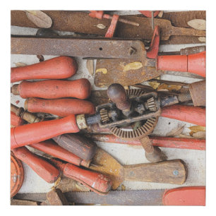 Tools Antique Rustic Red Man Tool Faux Canvas Print