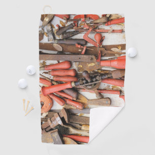Tools Antique Rustic Red Man Tool Golf Towel