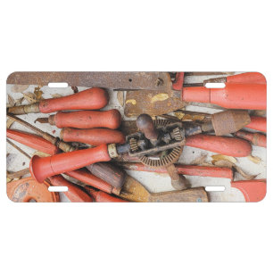 Tools Antique Rustic Red Man Tool License Plate