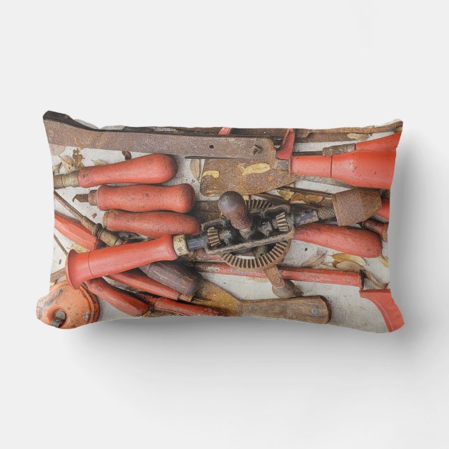 Tools Antique Rustic Red Man Tool Lumbar Pillow (Front)