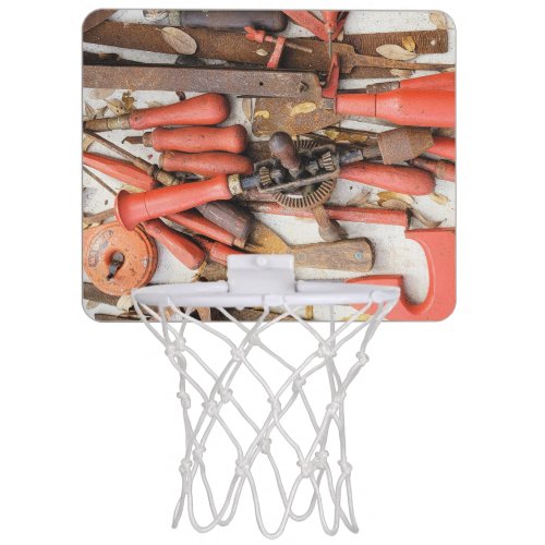 Tools Antique Rustic Red Man Tool Mini Basketball Hoop