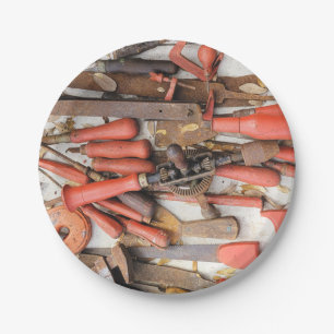 Tools Antique Rustic Red Man Tool Paper Plates