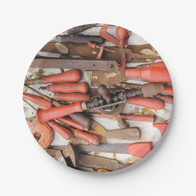 Tools Antique Rustic Red Man Tool Paper Plates (Front)