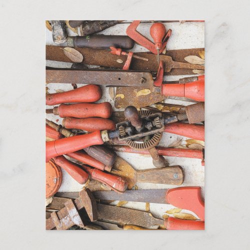 Tools Antique Rustic Red Man Tool Postcard
