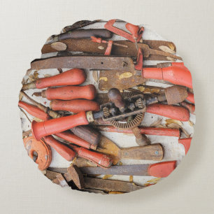 Tools Antique Rustic Red Man Tool Round Pillow