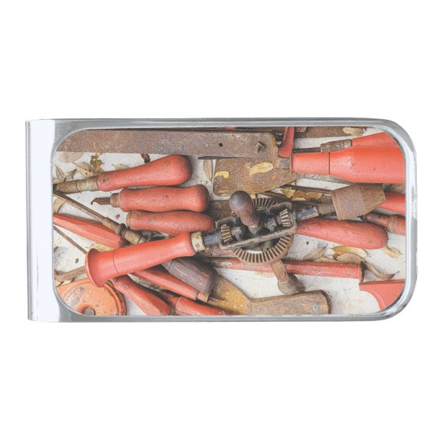 Tools Antique Rustic Red Man Tool Silver Finish Money Clip (Front)