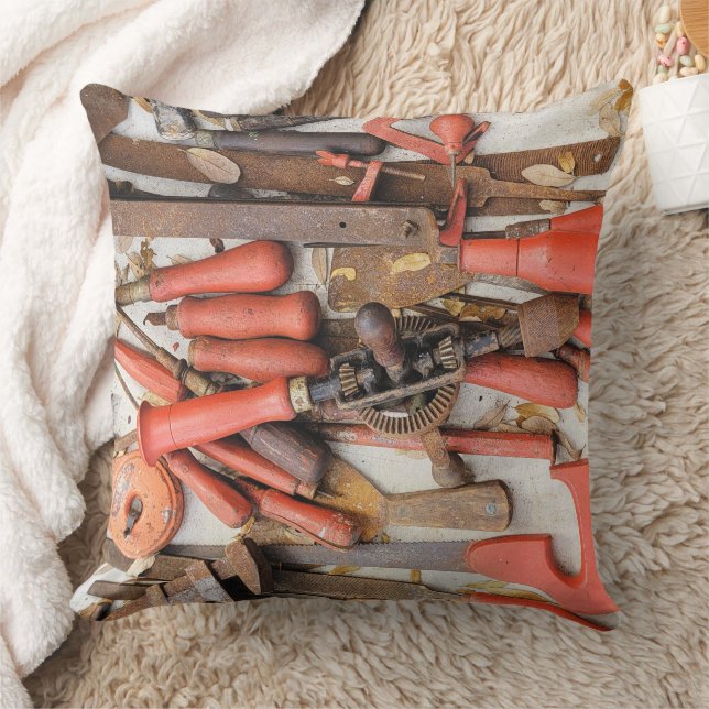 Tools Antique Rustic Red Man Tool Throw Pillow (Blanket)