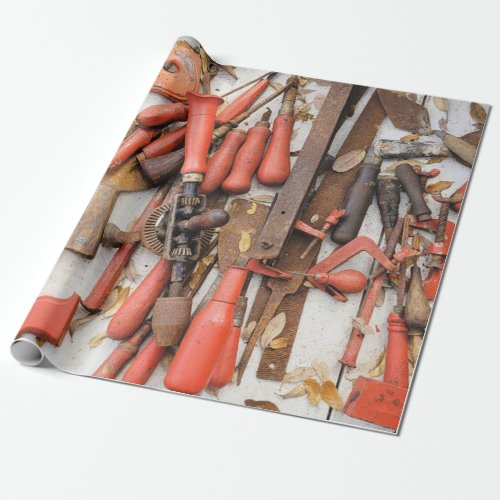 Tools Antique Rustic Red Man Tool Wrapping Paper