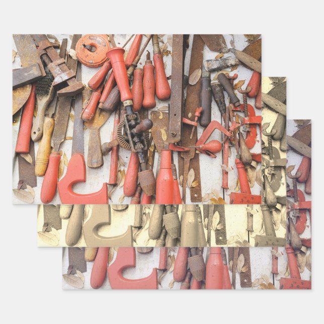 Tools Antique Rustic Red Man Tool Wrapping Paper Sheets (Set)