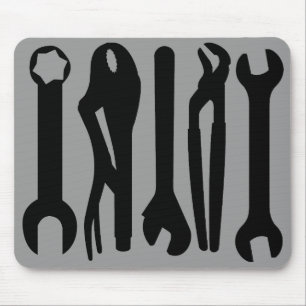 Tools - Black on Gray Mouse Pad
