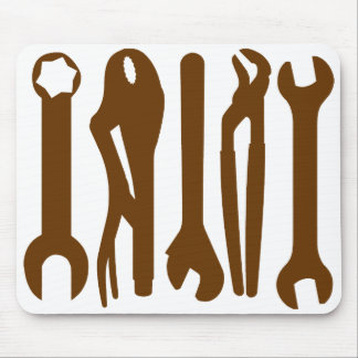Tools - Brown on White Mouse Pad