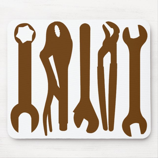 Tools - Brown on White Mouse Pad (Front)