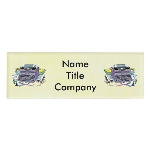 Tools for Writers Books Typewriter Paper Pens Name Tag