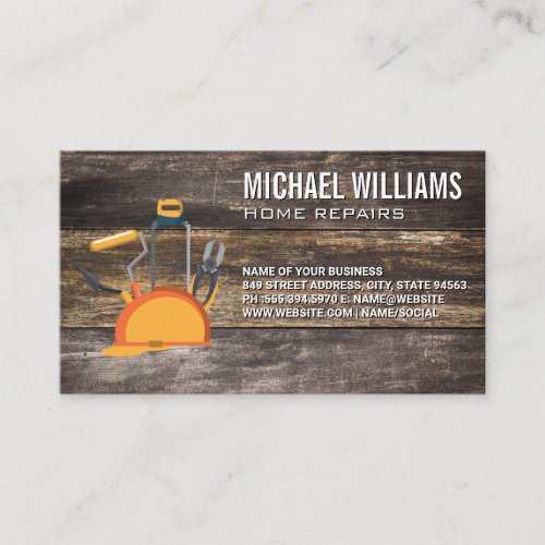 Tools Hard Hat  Wooden Boards Business Card