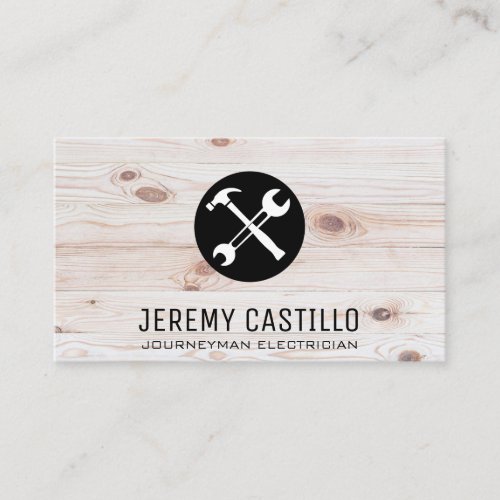 Tools  Hardware Logo  Wooden Boards Background Business Card