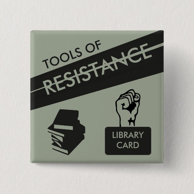 Tools of Resistance: Library Card & Books Pinback Button (Front)