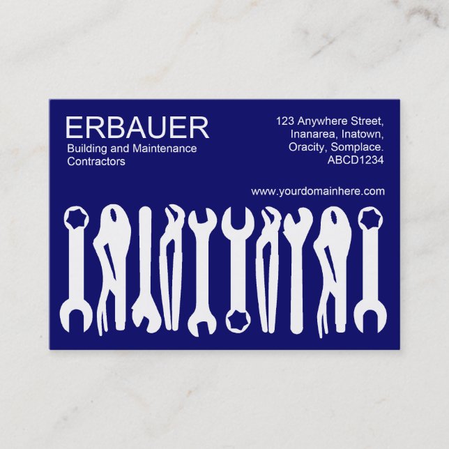 Tools of the Trade (Chubby) - White on Dark Blue Business Card (Front)