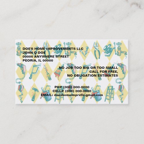 TOOLS OF THE TRADE HOME IMPROVEMENT BUSINESS CARDS