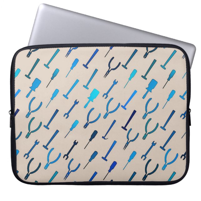 Tools, on medium gray laptop sleeve (Front)