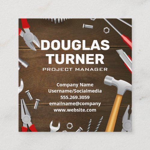 Tools on Wooden Table Square Business Card