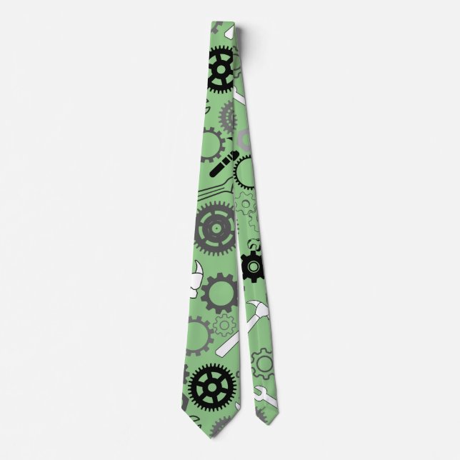 Tools Pattern 01.b L Green BG Neck Tie (Front)