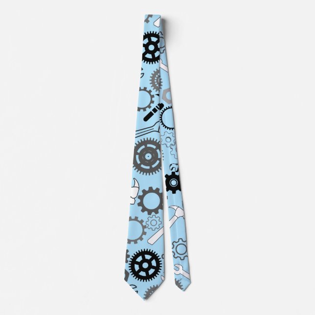 Tools Pattern 01.b LBlue BG Neck Tie (Front)